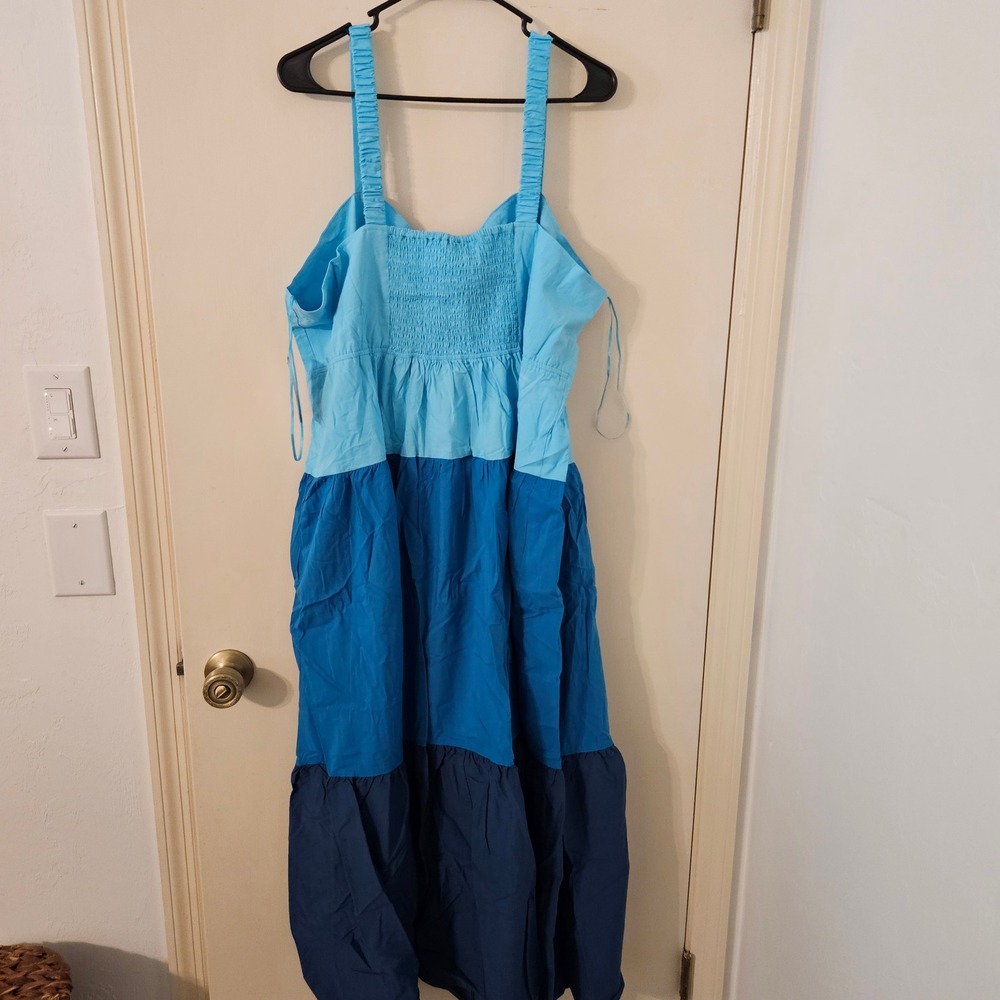 Terra Sky Tiered Maxi Dress Blue Color Block Strappy Smocked Bodice Plus Size 2X - Picture 4 of 7